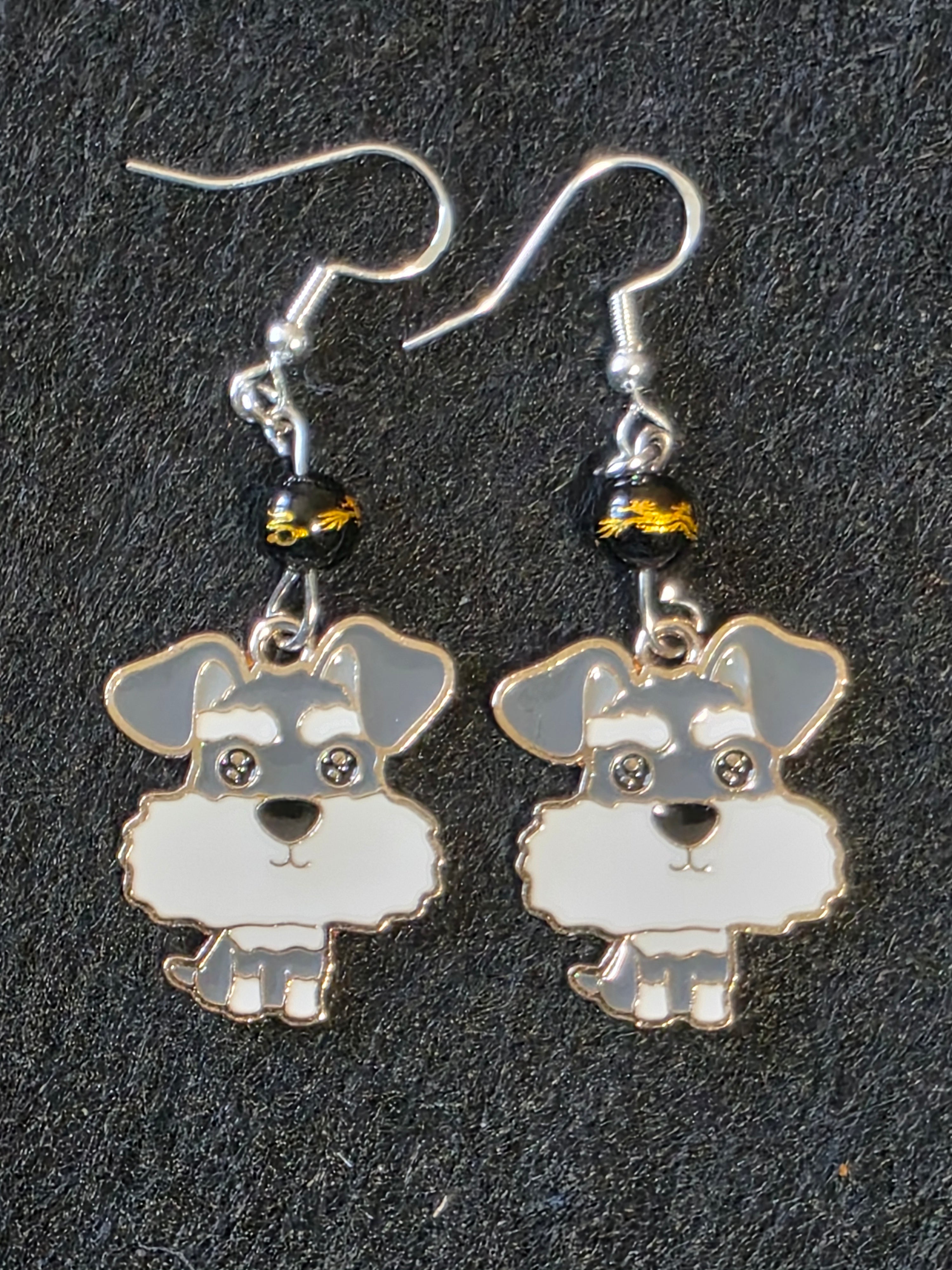 Handcrafted Puppy Earrings with Semi Precious Stones