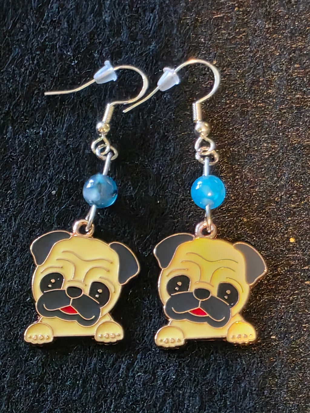 Handcrafted Puppy Earrings with Semi Precious Stones and Sterling Silver fish