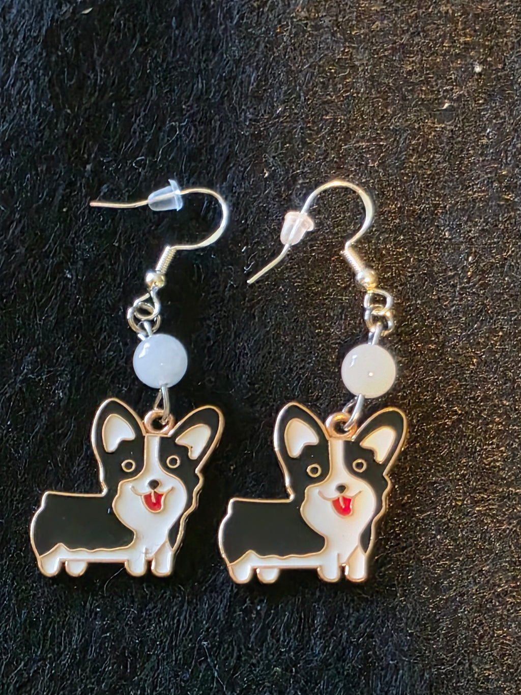 Handcrafted Puppy Earrings with Semi Precious Stones and Sterling Silver fish