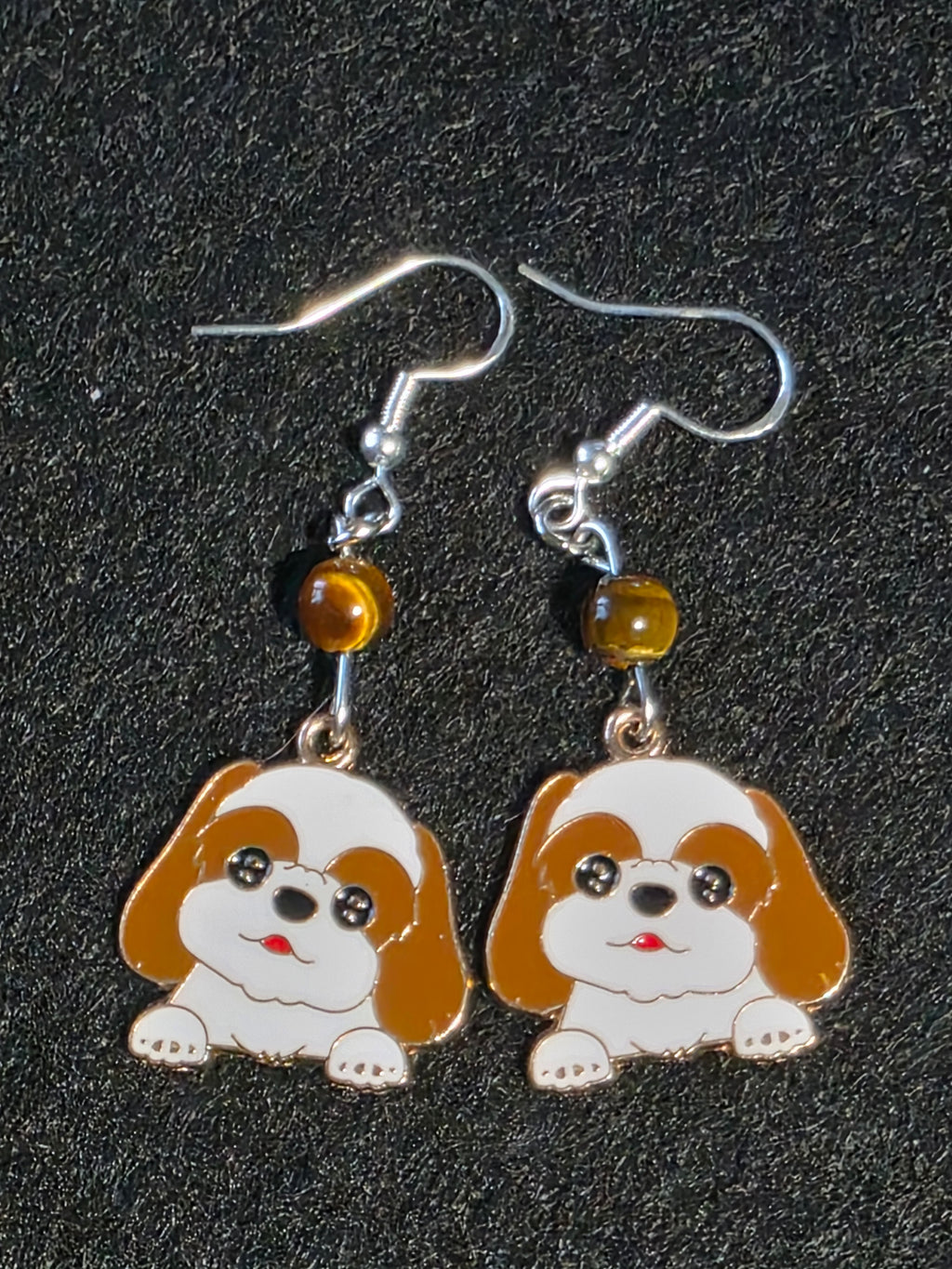 Handcrafted Puppy Earrings with Semi Precious Stones