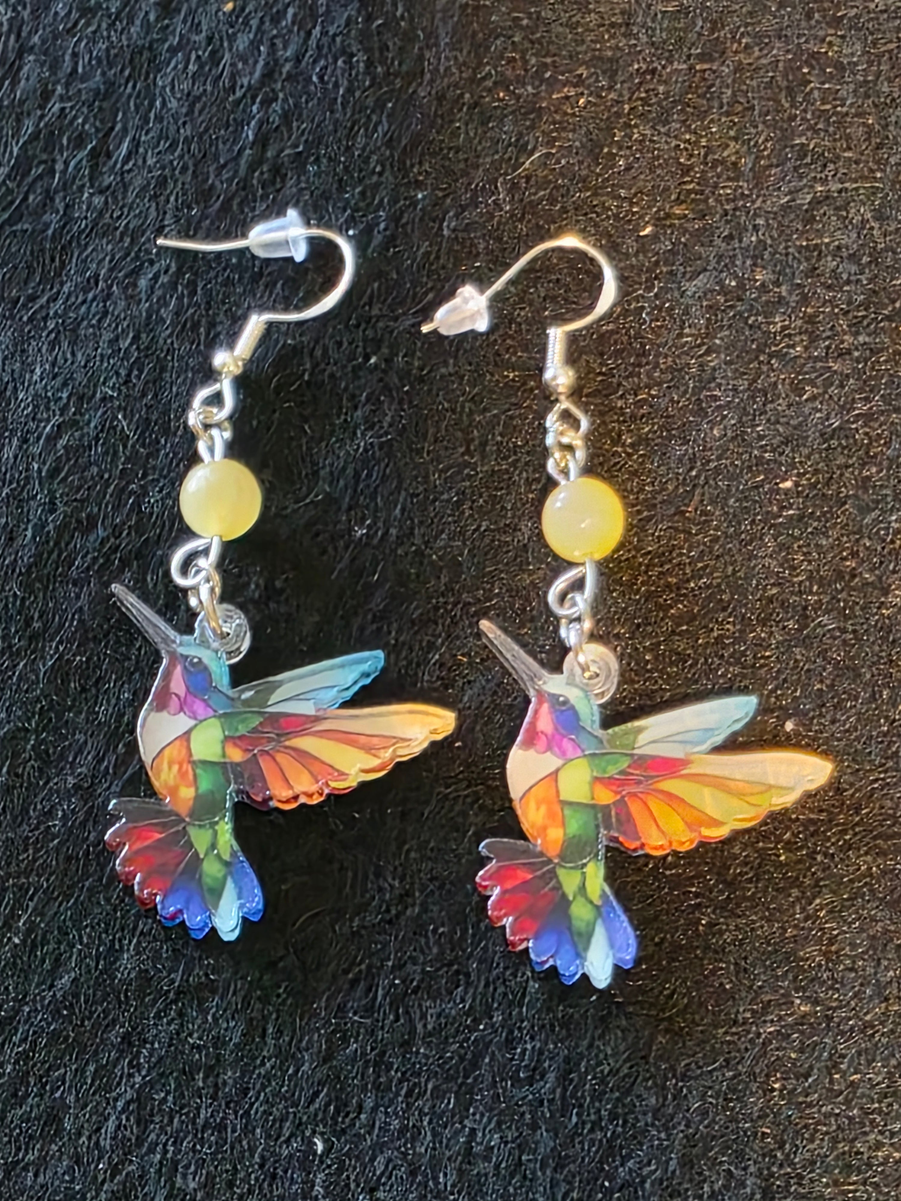 Handcrafted Hummingbird Earrings with Semi Precious Stones and Sterling Silver fish hooks