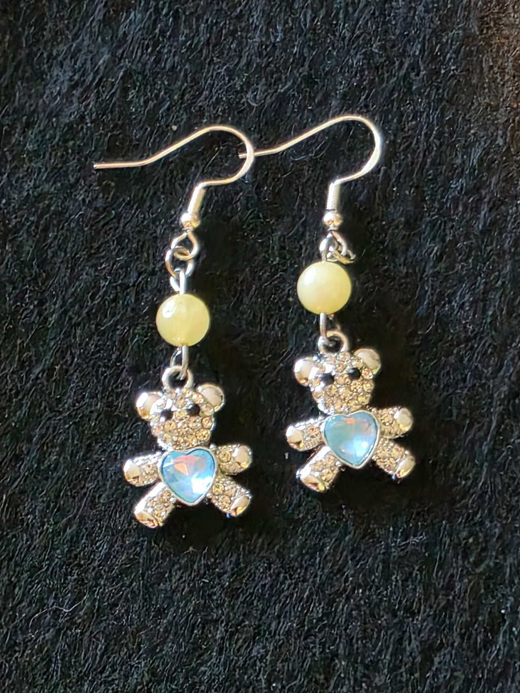 Handcrafted Teddy Bear Earrings with Semi Precious Stones and Sterling Silver fish hooks