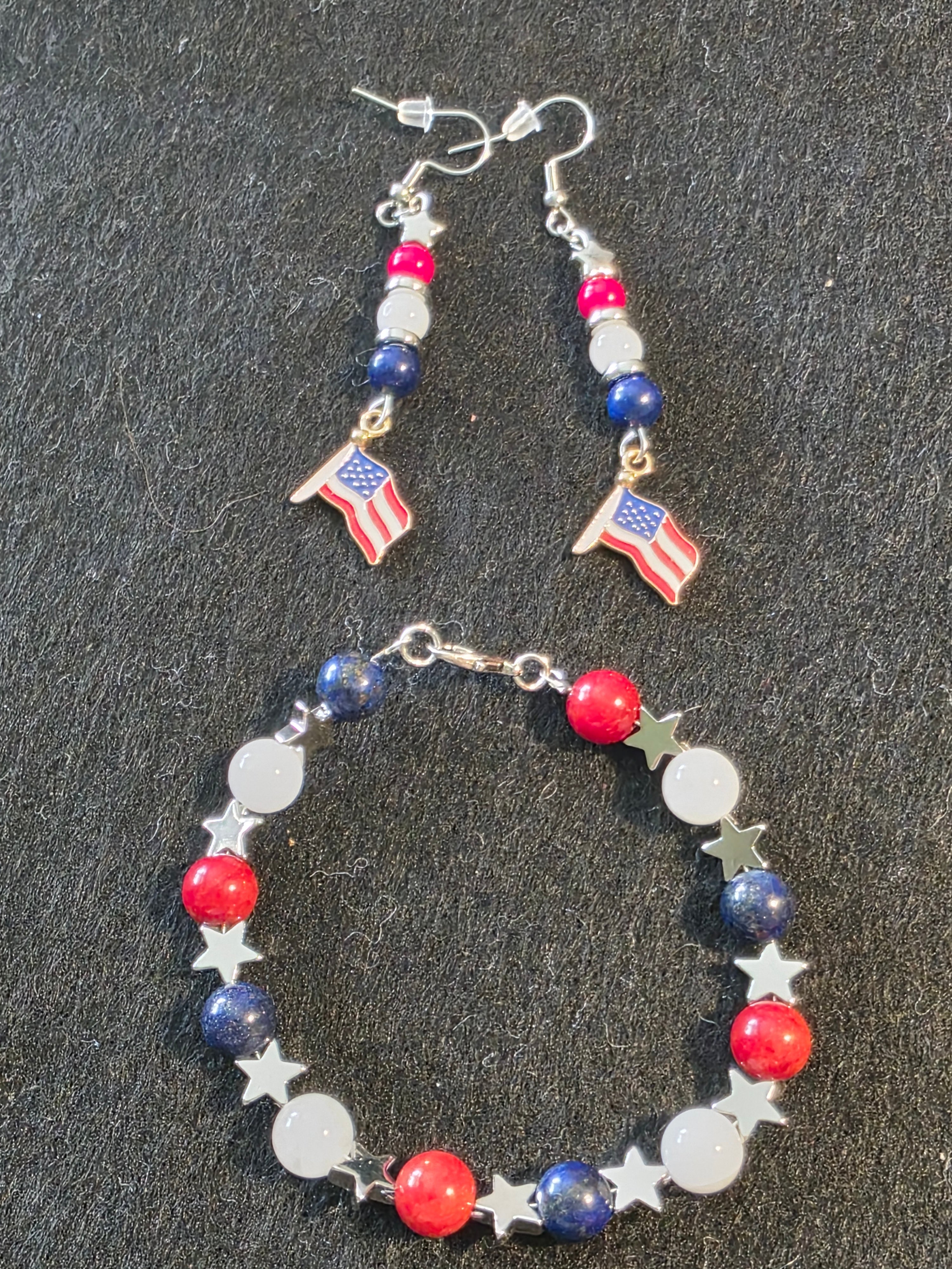 Handcrafted 4th of July Earrings and Bracelet