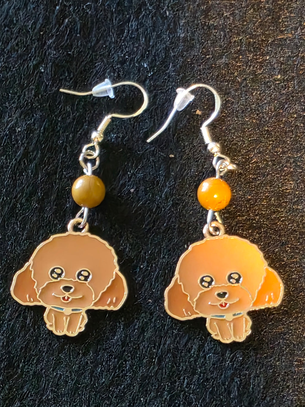 Handcrafted Puppy Earrings with Semi Precious Stones and Sterling Silver fish