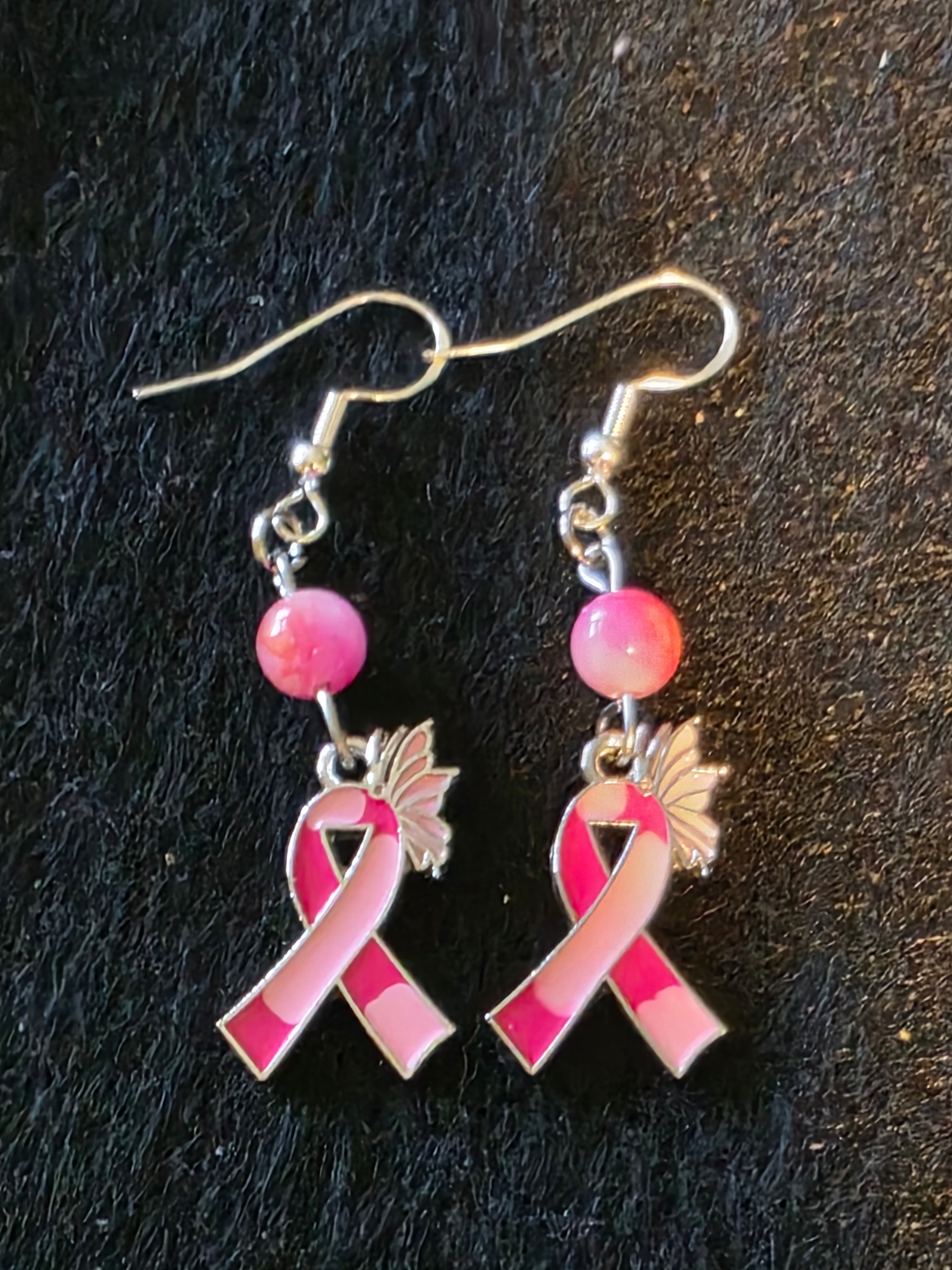 Handcrafted Breast Cancer Awareness Earrings with various Semi Precious Stones and Sterling Silver fish hooks