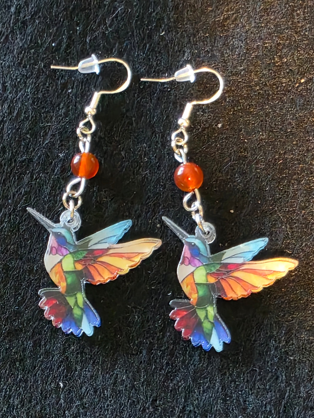 Handcrafted Hummingbird Earrings with Semi Precious Stones and Sterling Silver fish hooks