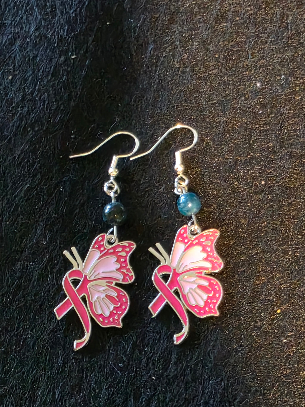 Handcrafted Breast Cancer Awareness Earrings with various Semi Precious Stones and Sterling Silver fish hooks