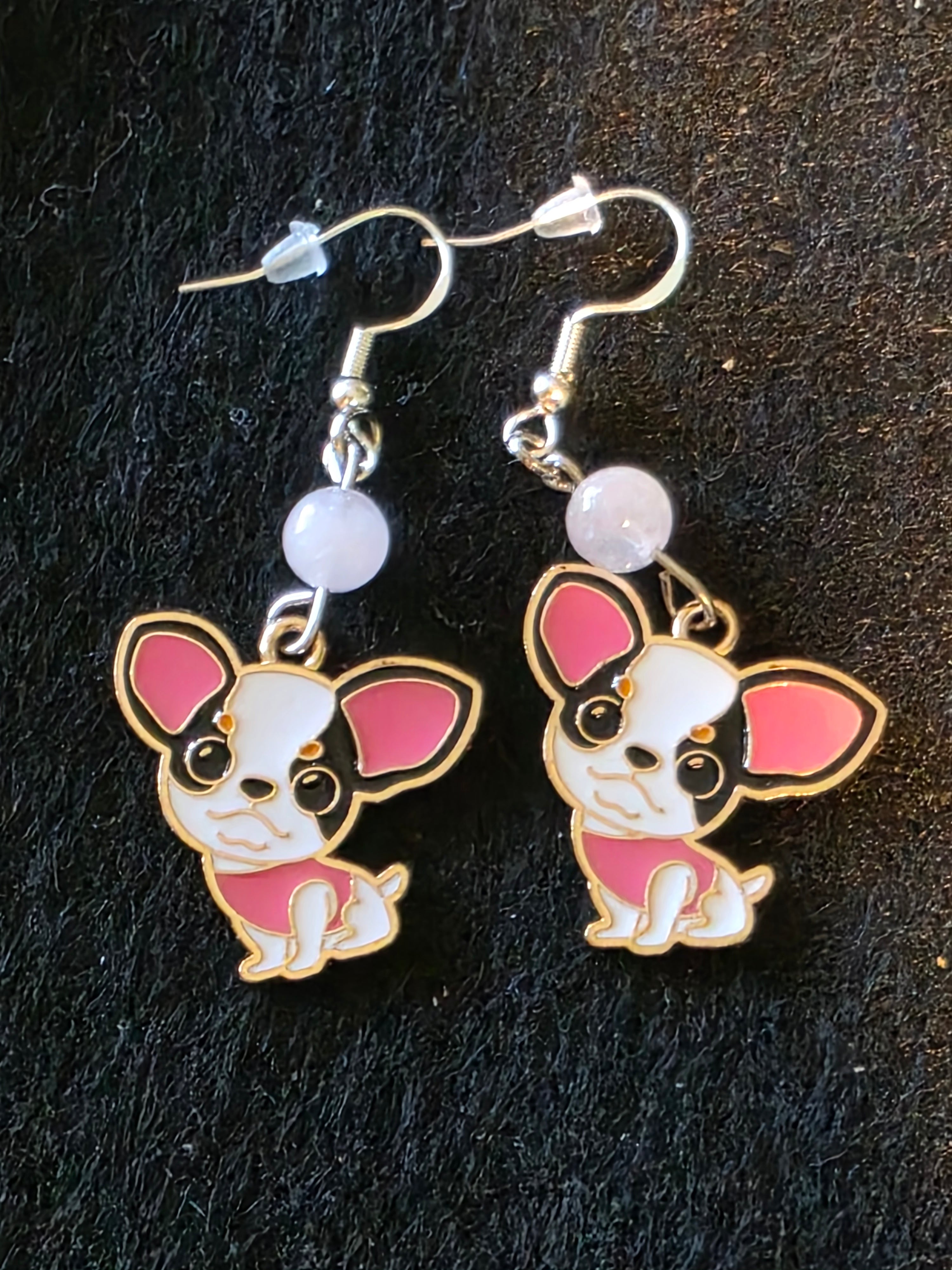 Handcrafted Puppy Earrings with Semi Precious Stones and Sterling Silver fish